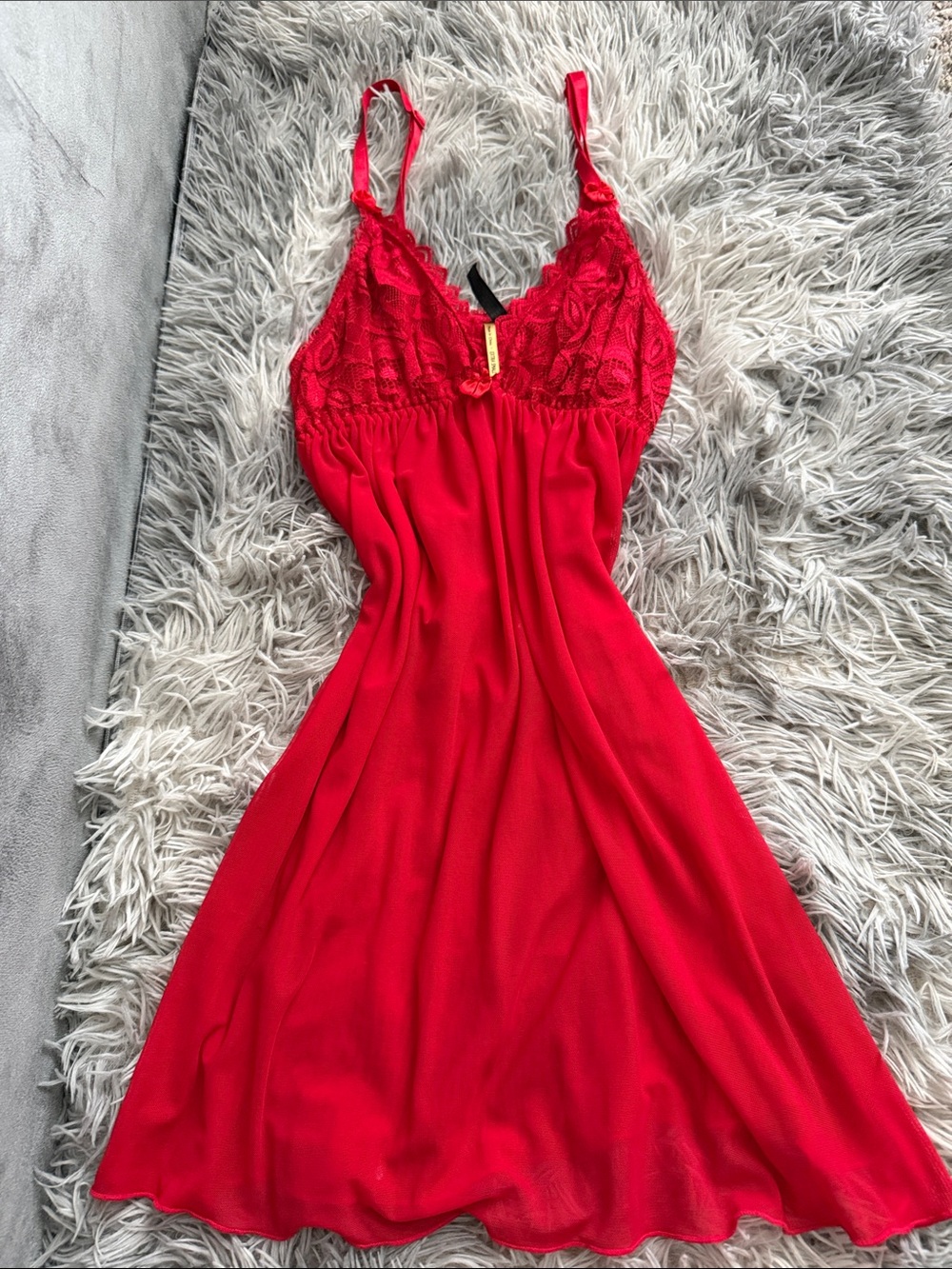 Red Lace Trim Slip Dress
